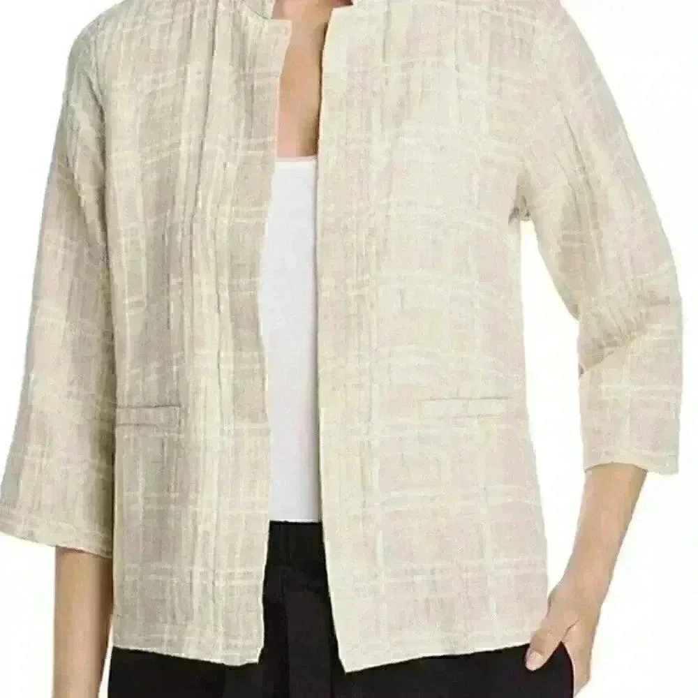 Eileen fisher Neutral organic linen Jacquard Jacket - Picture 3 of 12